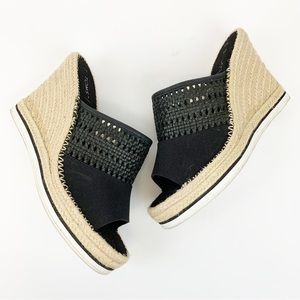 TOMS Monica Mules Wedge Espadrille Sandals in Black Basketweave SIZE 11